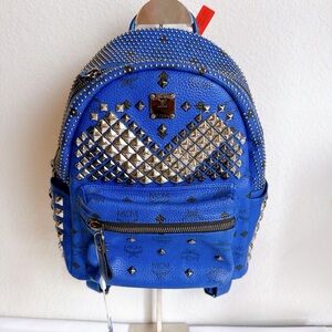 MCM Blue Backpack with Silver Studs